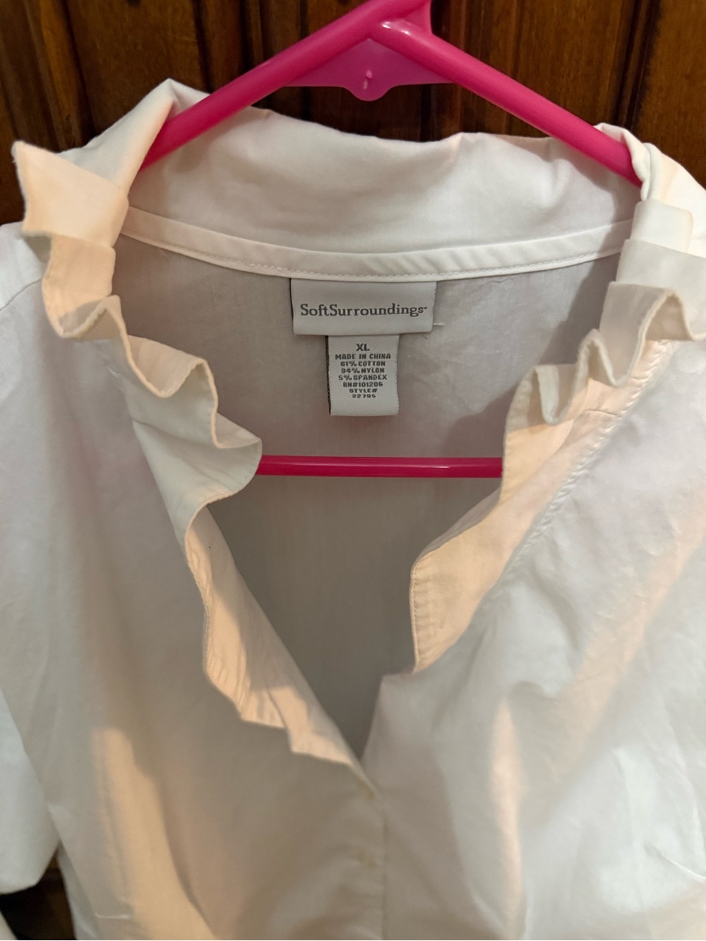 Soft Surroundings White Ruffle Collar Button-Down Shirt